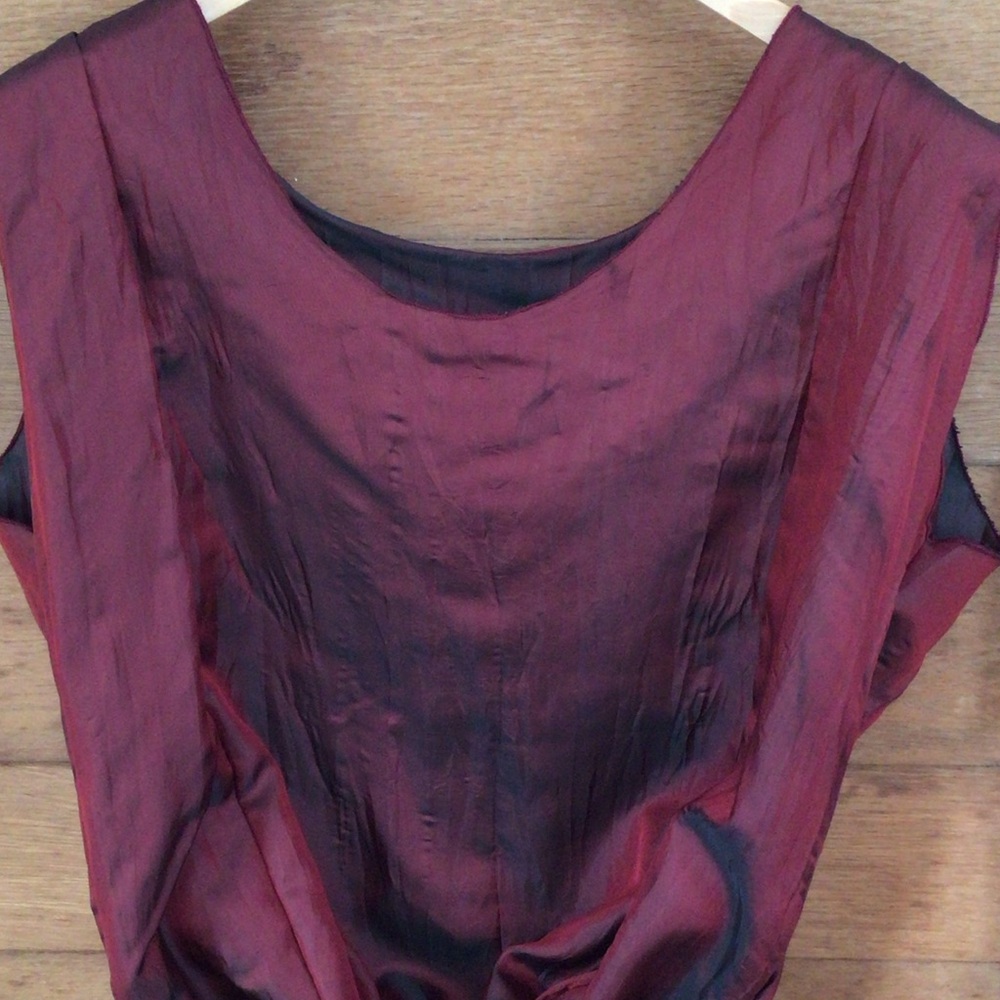Lee Andersen Women's Wine Cabernet and Teal Satin Ruched Tiered Maxi Dress S - Picture 8 of 16